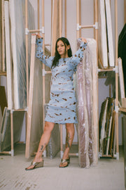 SPA X SILK LAGOON DRESS IN BLUE LATTICE