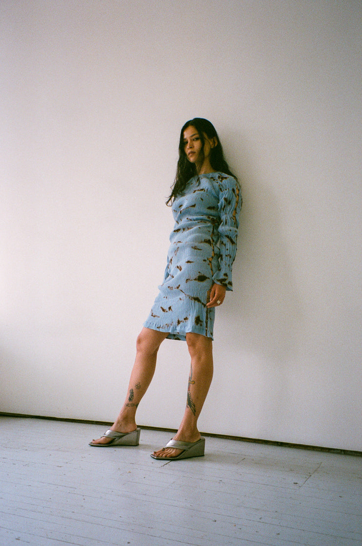 SPA X SILK LAGOON DRESS IN BLUE LATTICE