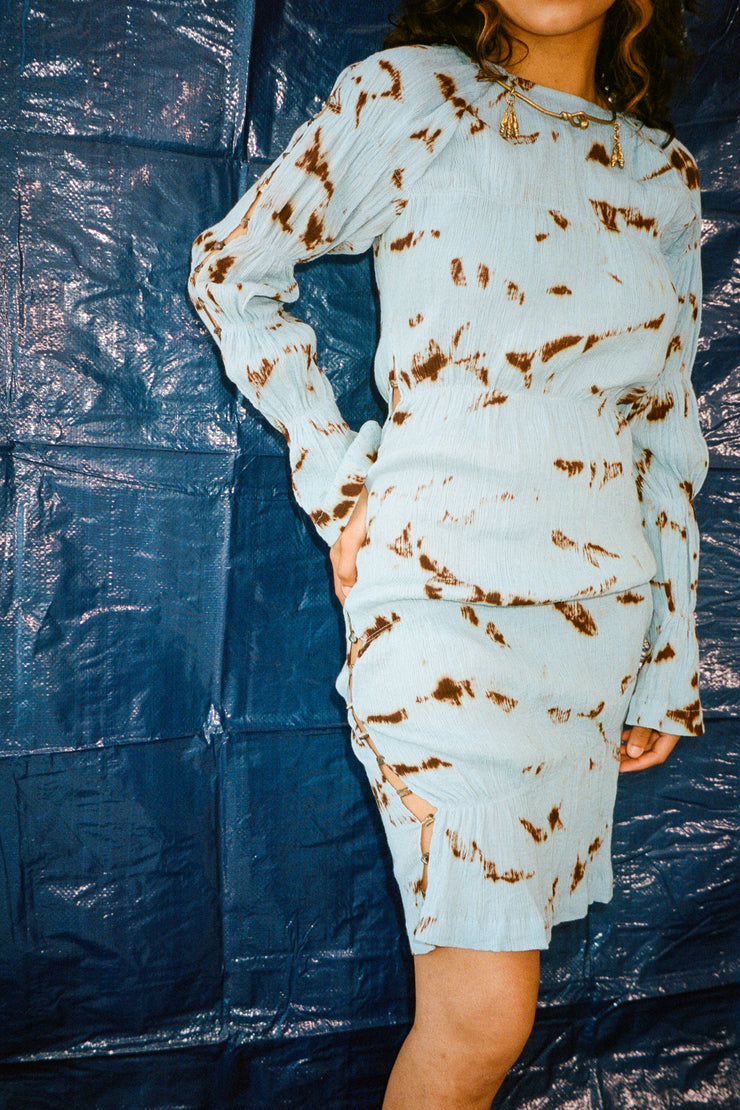 SPA X SILK LAGOON DRESS IN BLUE LATTICE