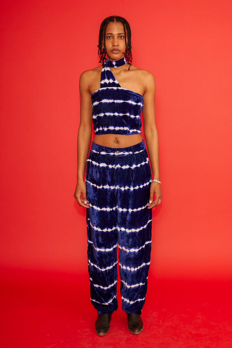 SPA BOY X 100% SILK BAGGY TROUSER IN NAVY