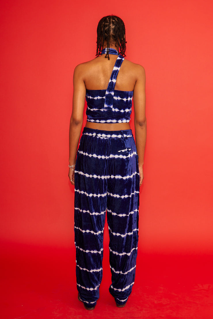 SPA BOY X 100% SILK BAGGY TROUSER IN NAVY